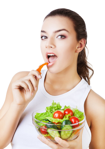 sexy pretty woman eating salad - Фото, изображение
