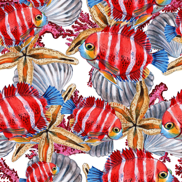 Seamless pattern of sea fish. Sea background. Fish watercolor. - Fotografie, Obrázek