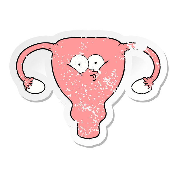 distressed sticker of a cartoon uterus - Vector, Image