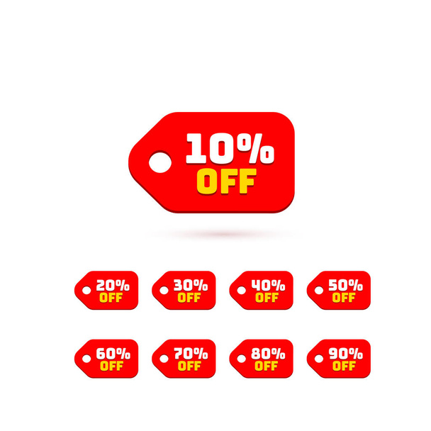 Tags set with discount offer. Low cost icon. Promo icon in flat style. Vector promotion red labels. - Vettoriali, immagini