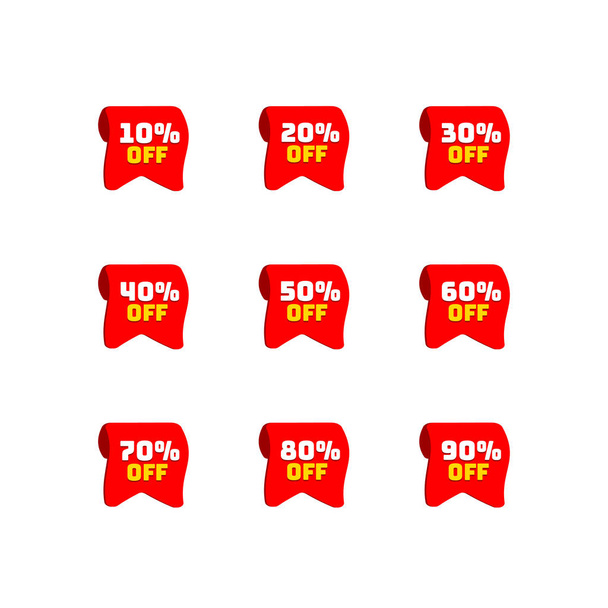 Ribbons tags set with discount offer. Low cost icon. Promo icon in flat style. Vector promotion red labels. - Vector, Image