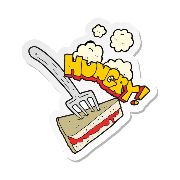 sticker of a cartoon cake with fork - Vector, Image