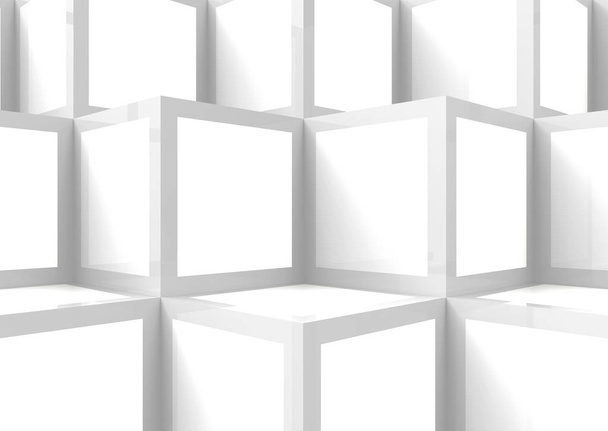 renderizado 3d. Cajas cuadradas blancas apilan fondo de esquina
. - Foto, Imagen
