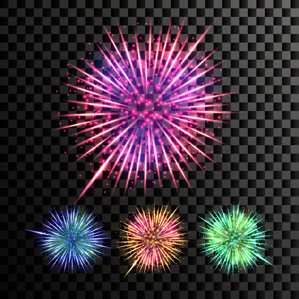 花火のベクトル。お祭り爆発光。透明な背景のリアルなイラストを分離 - ベクター画像
