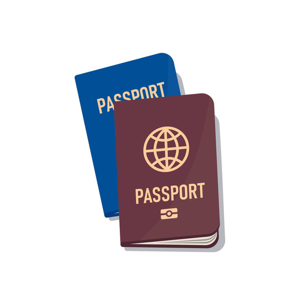 Синий и коричневый паспорт с тенью. Вид сверху. иллюстрация в плоском стиле. Векторный изолированный объект
. - Вектор,изображение