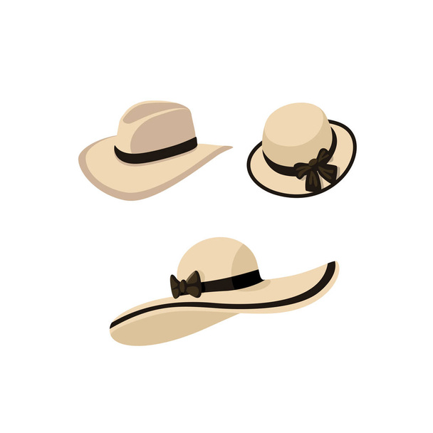 Conjunto de chapéus de praia em estilo plano. Ilustração vetorial isolada. Objetos para conceitos de verão e viagens
. - Vetor, Imagem
