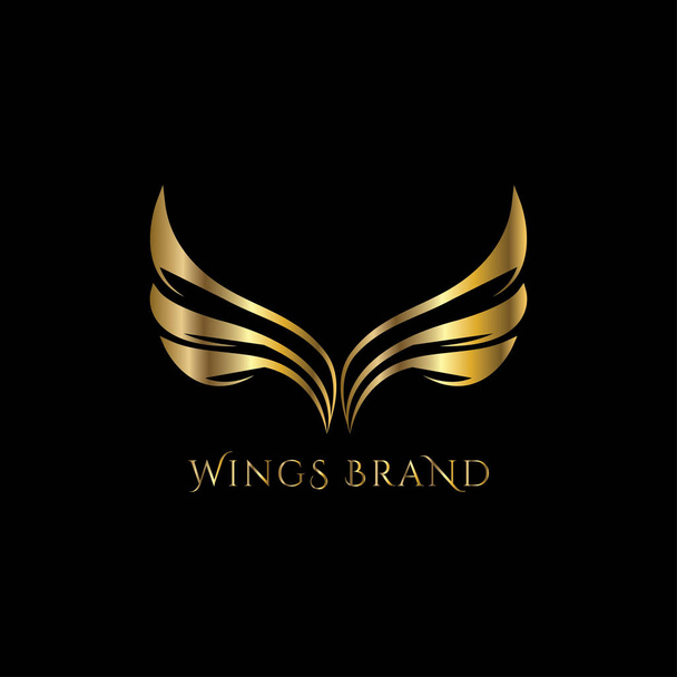 Wings golden vector logo. Wings golden luxury emblem for boutique, restaurant, SPA, hotel fashion brand - Vector, Image