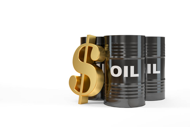 barriles de petróleo con símbolo de dólar, 3d render
 - Foto, Imagen
