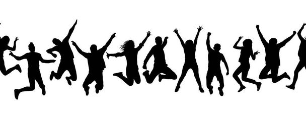Silhouettes of many different jumping people, seamless pattern.  - Vector, Image