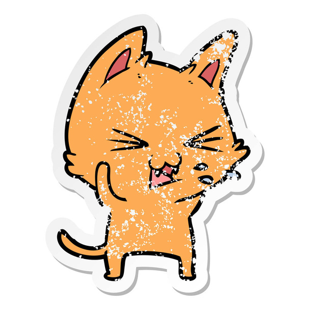 Наклейка шипения мультяшной кошки
 - Вектор,изображение