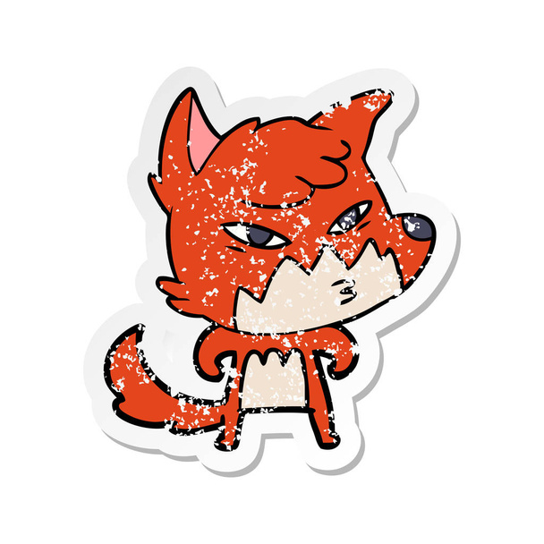 distressed sticker of a clever cartoon fox - Διάνυσμα, εικόνα