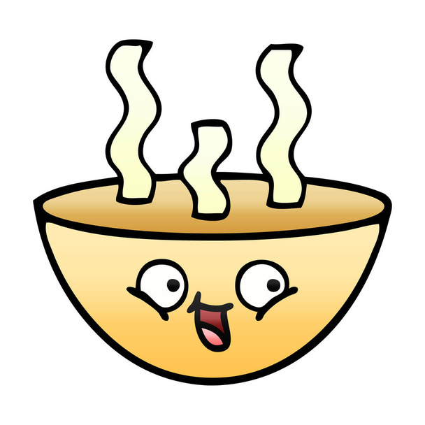 gradient shaded cartoon of a bowl of hot soup - Vektör, Görsel
