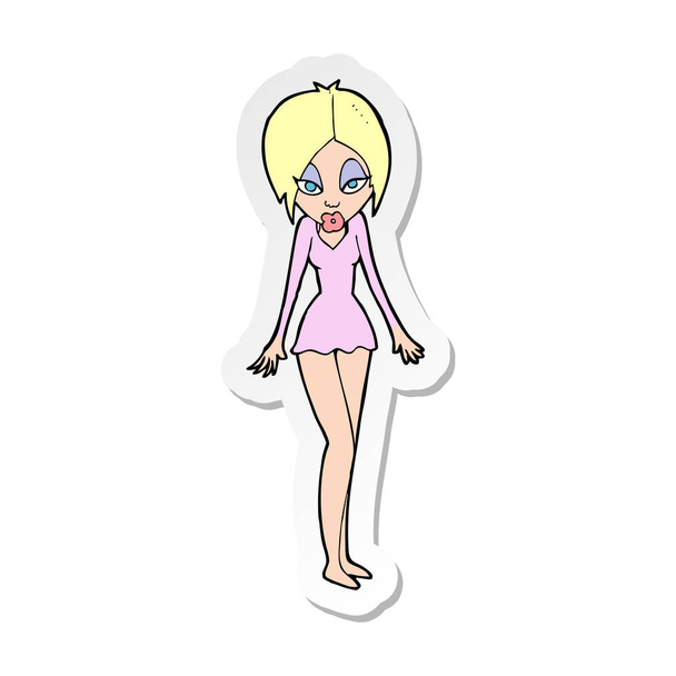 etiqueta de uma mulher dos desenhos animados em vestido curto
 - Vetor, Imagem