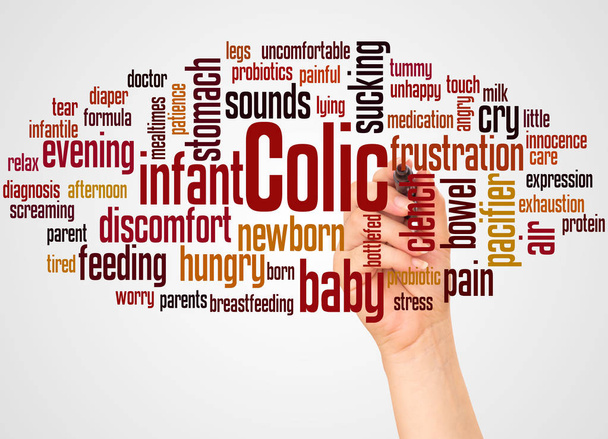 Colic infant word cloud and hand with marker concept - Photo, Image