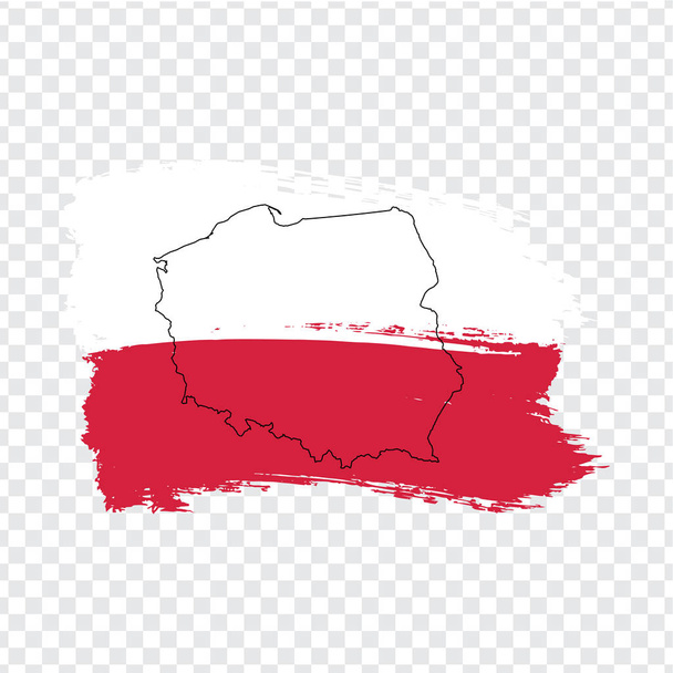 Bandiera della Polonia da pennellate e mappa vuota Polonia. Mappa di alta qualità della Polonia e bandiera su sfondo trasparente. Vettore azionario. Illustrazione vettoriale EPS10. - Vettoriali, immagini
