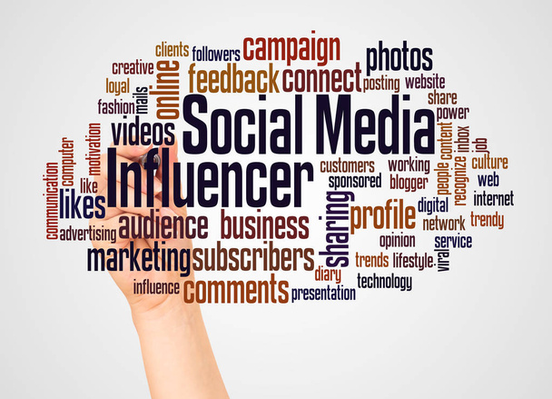 Social media influencer word cloud and hand with marker concept - Photo, Image