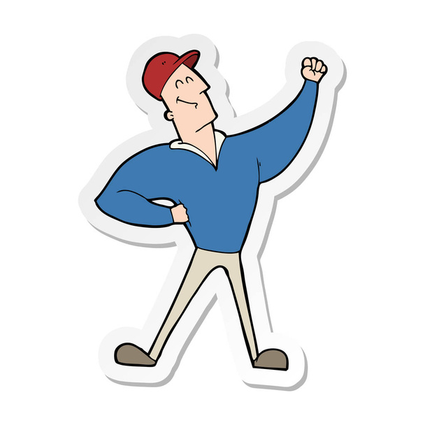 sticker of a cartoon man striking heroic pose - ベクター画像