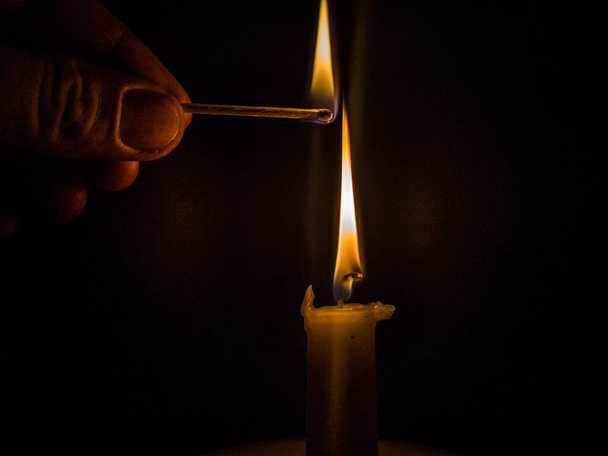 Matches burning to light a candle - Photo, Image
