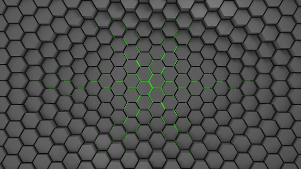 серый и зеленый металлические шестиугольники абстрактный фон, 3D рендеринг
 - Фото, изображение
