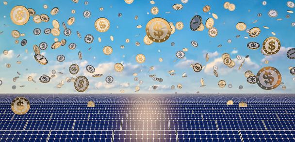 Сонячні батареї - падіння монети долар - Фото, зображення