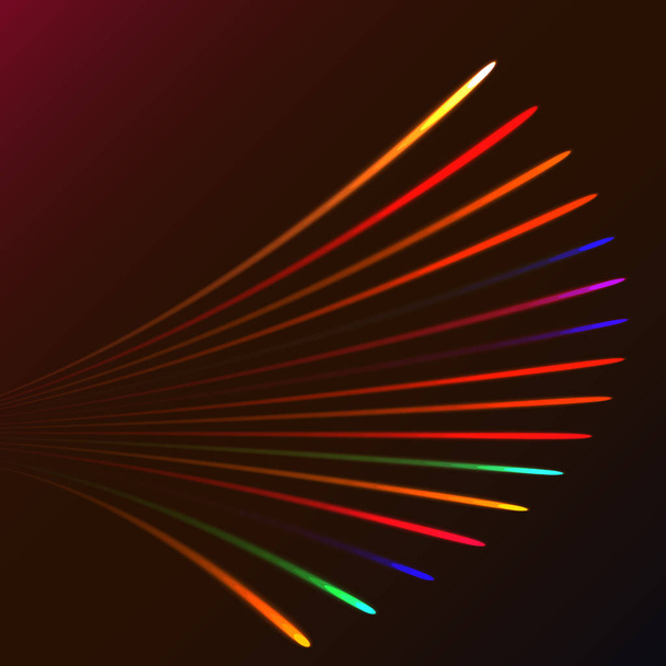 Multicolored abstract magic energy electrical spiral twisted cosmic fiery parallel lines, stripes shining glowing, rays of light on a colored background. Vector illustration. Texture - Вектор, зображення