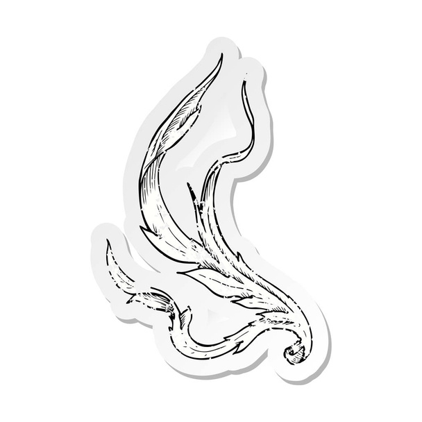 Retro noodlijdende sticker van een traditionele hand getekende bloemen swirl - Vector, afbeelding