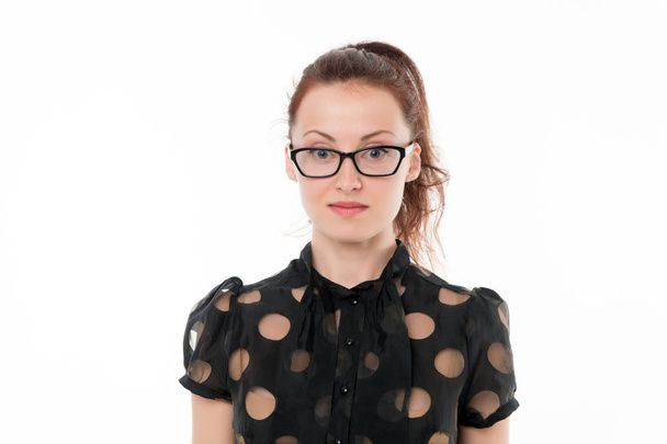 woman in glasses. what a surprise. fashion look. poor eyesight. expert in business. Female Eye wear. Success. business woman in glasses. Creative vision. Casual business day. Style and intelligence - Photo, image