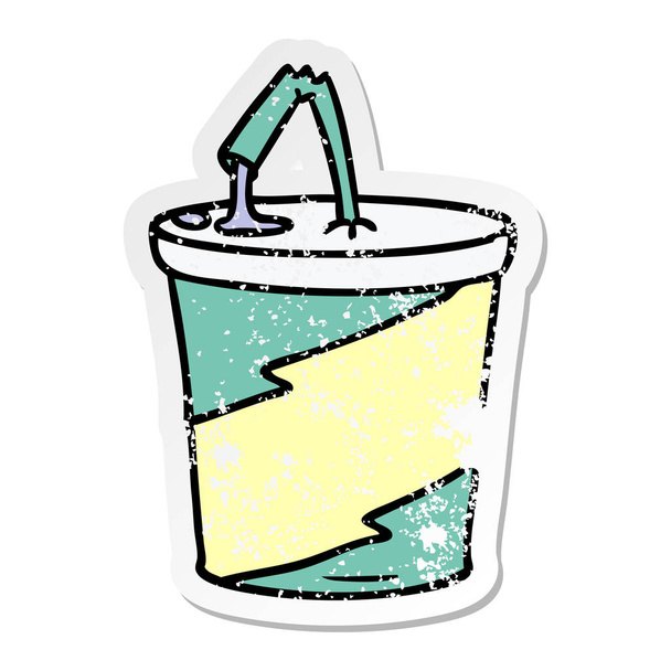 handgezeichnete notleidende Aufkleber Cartoon Doodle von Fastfood-Drink - Vektor, Bild