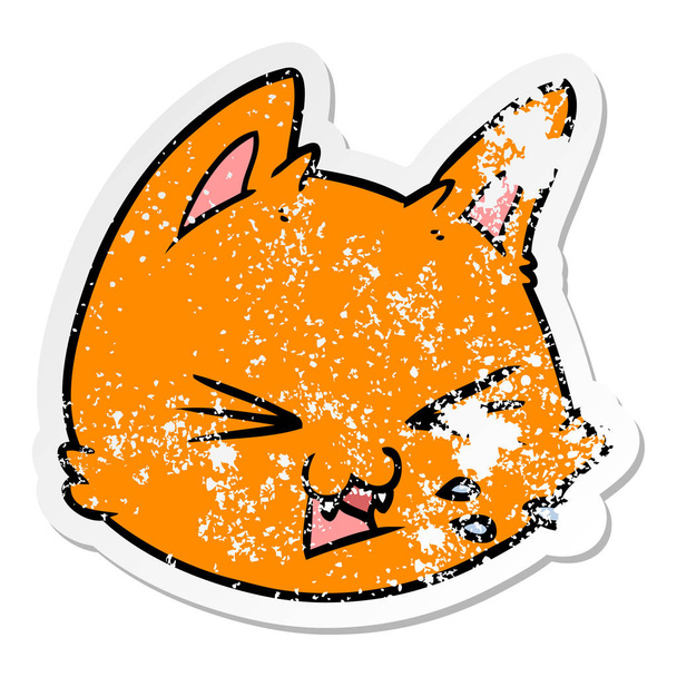 distressed sticker of a spitting cartoon cat face - Vector, Image