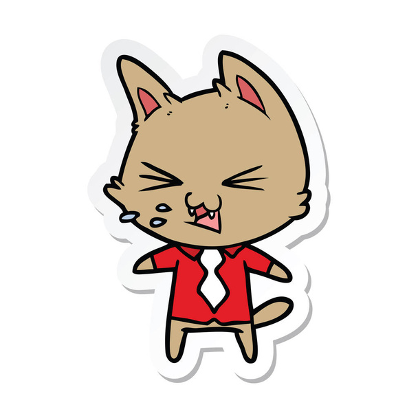 наклейка мультяшного кота в шипящей рубашке
 - Вектор,изображение