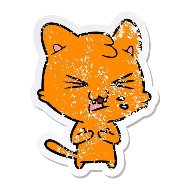 печальная наклейка мультяшного шипящего кота
 - Вектор,изображение