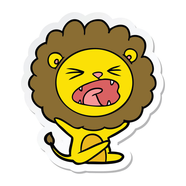 かんしゃくを投げる漫画ライオンのステッカー - ベクター画像