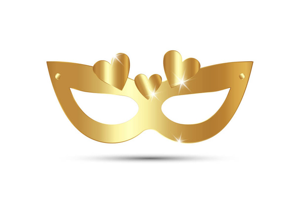 Золотая венецианская маска реалистична с золотыми сердцами. Стильный маскарад. Приглашение на Марди Гра. Плакат ночной вечеринки. Танцевальный флаер. Шаблоны: Музыкальные баннеры
 - Вектор,изображение