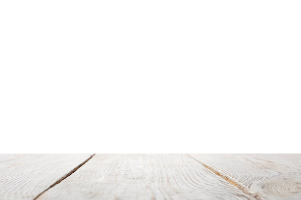 Empty wooden surface against white background. Mockup for design - Photo, image