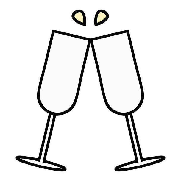cute cartoon of a clinking champagne flutes - Vector, Image