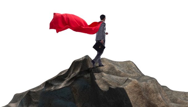Biznesmen superbohatera na szczycie góry - Zdjęcie, obraz