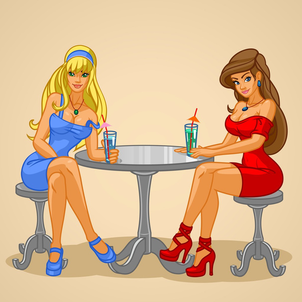 ілюстрація жіночого друга, насолоджуючись напоєм
 - Вектор, зображення