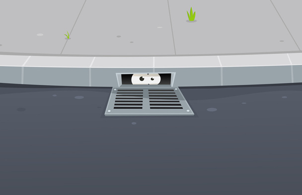Eyes Spying Inside Pavement Gutter Hole - Vector, Image