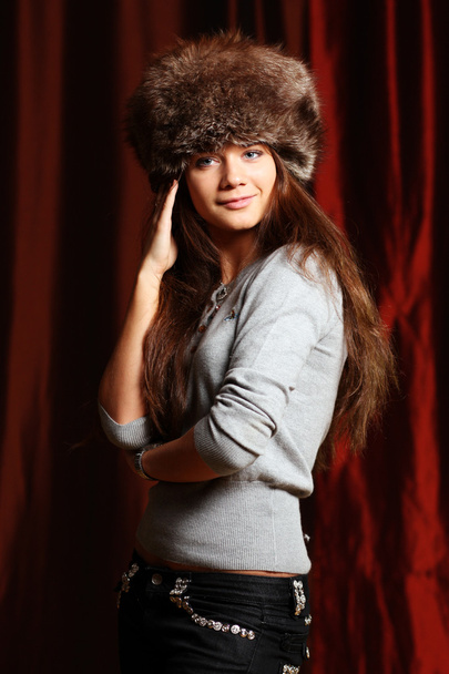 Woman in a furry hat - Foto, Imagem