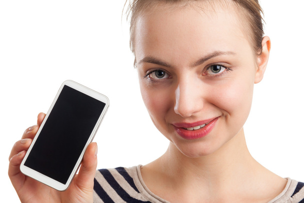 Young blond woman showing smart phone - Фото, изображение