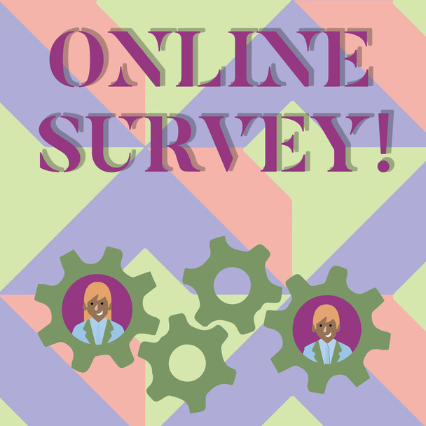 Tekst pisma ręcznego pisania Online Survey. Koncepcję co oznacza Digital Media ankiety klienta Opinie Opinie kwestionariusz. - Zdjęcie, obraz