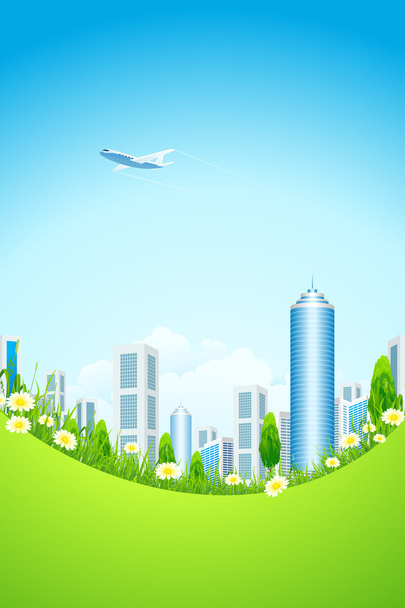 Green landscape with city - Vector, imagen