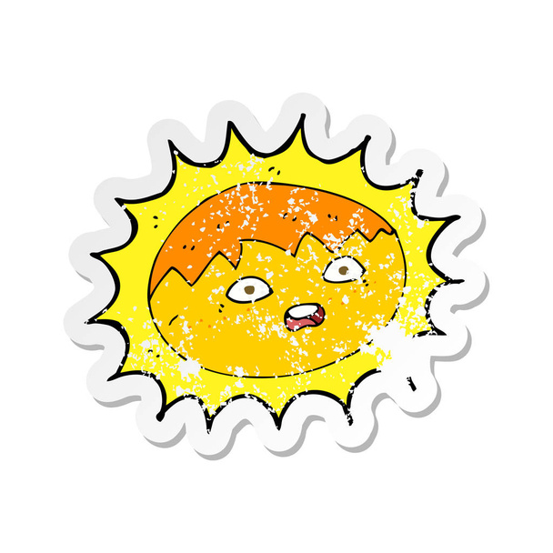 Retro noodlijdende sticker van een cartoon zon - Vector, afbeelding