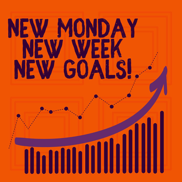 Των λέξεων γραπτώς το κείμενο νέο Δευτέρα νέα εβδομάδα νέοι στόχοι. Επιχειρηματική ιδέα για την επόμενη εβδομάδα ψηφίσματα για να παραθέσετε τους στόχους στόχων. - Φωτογραφία, εικόνα