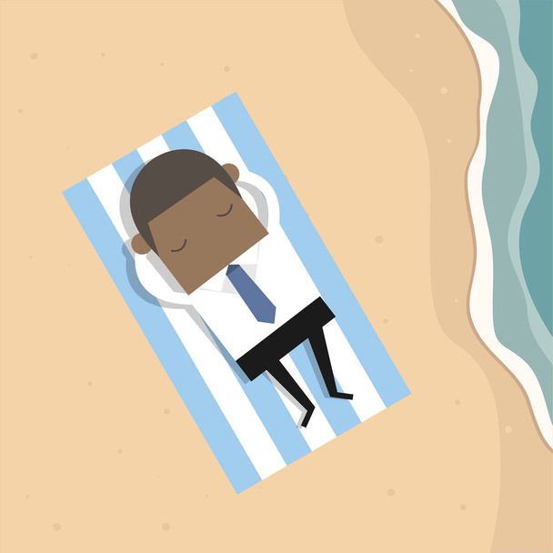 Sleeping African businessman at the seaside beach summer on vacation. - Vector, Image