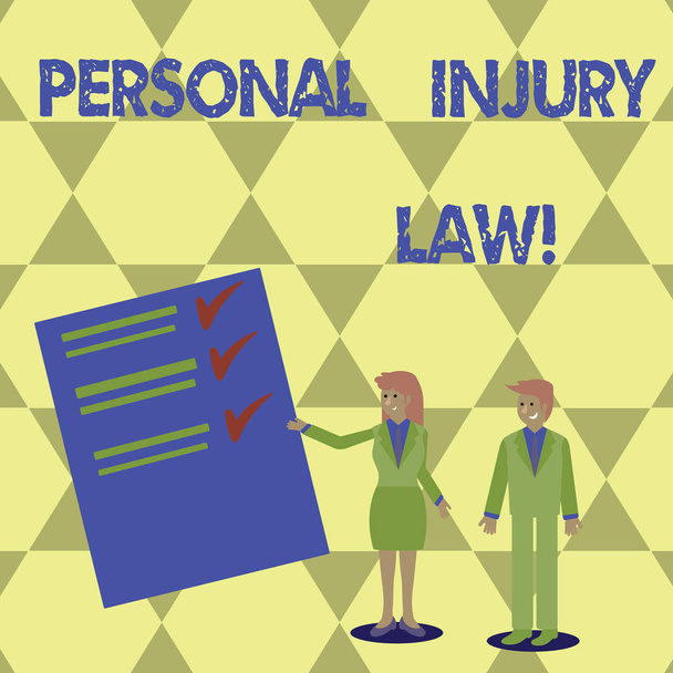 Writing note showing Personal Injury Law. Business photo showcasing guarantee your rights in case of hazards or risks. - Photo, Image