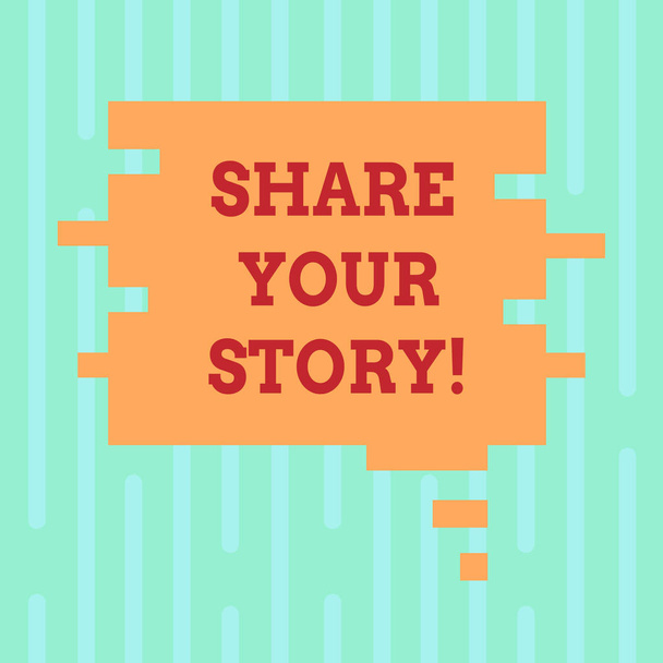 Text schreiben teilen Sie Ihre Geschichte. Business-Konzept zum Erzählen demonstrativer Erfahrungen sprechen über sich selbst Storytelling leere Farb-Sprechblase in Puzzleteilform Foto für Präsentationsanzeigen. - Foto, Bild