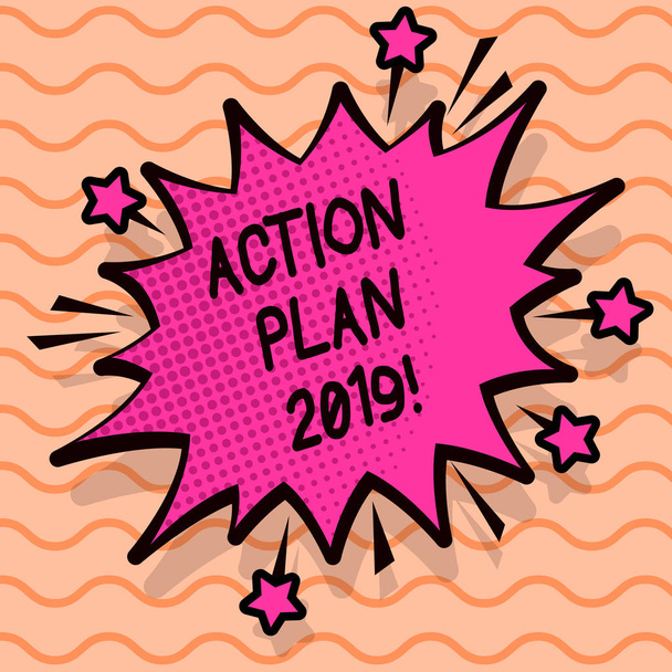 Texto de escritura de palabras Plan de acción 2019. Concepto de negocio para hacer una lista en año nuevo Objetivos de resolución de año nuevo
. - Foto, Imagen