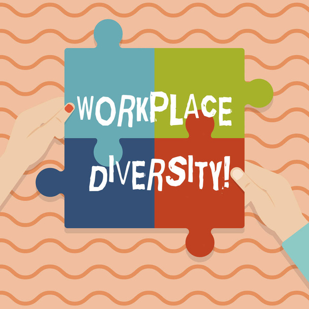 Conceptual hand writing showing Workplace Diversity. Business photo showcasing Different race gender age sexual orientation of workers. - Photo, Image