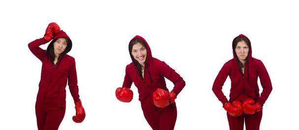 Vrouw bokser geïsoleerd op de witte - Foto, afbeelding